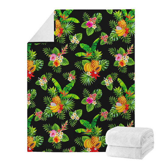 Black Tropical Hawaiian Pattern Print Blanket