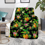 Black Tropical Hawaiian Pattern Print Blanket