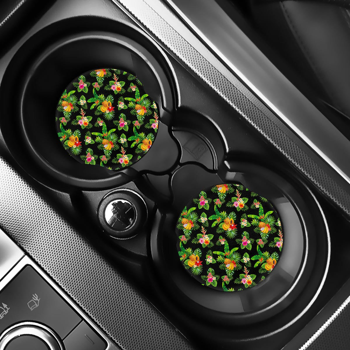 Black Tropical Hawaiian Pattern Print Car Coasters