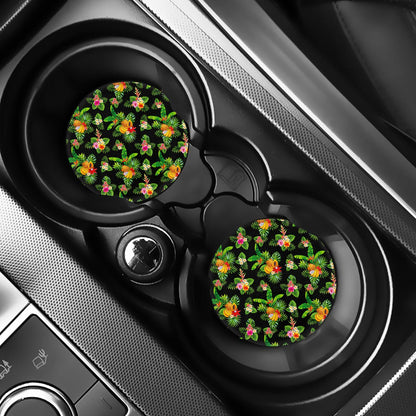 Black Tropical Hawaiian Pattern Print Car Coasters