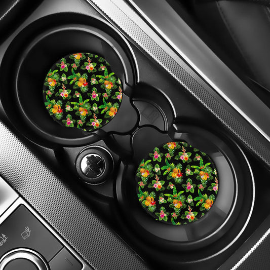 Black Tropical Hawaiian Pattern Print Car Coasters