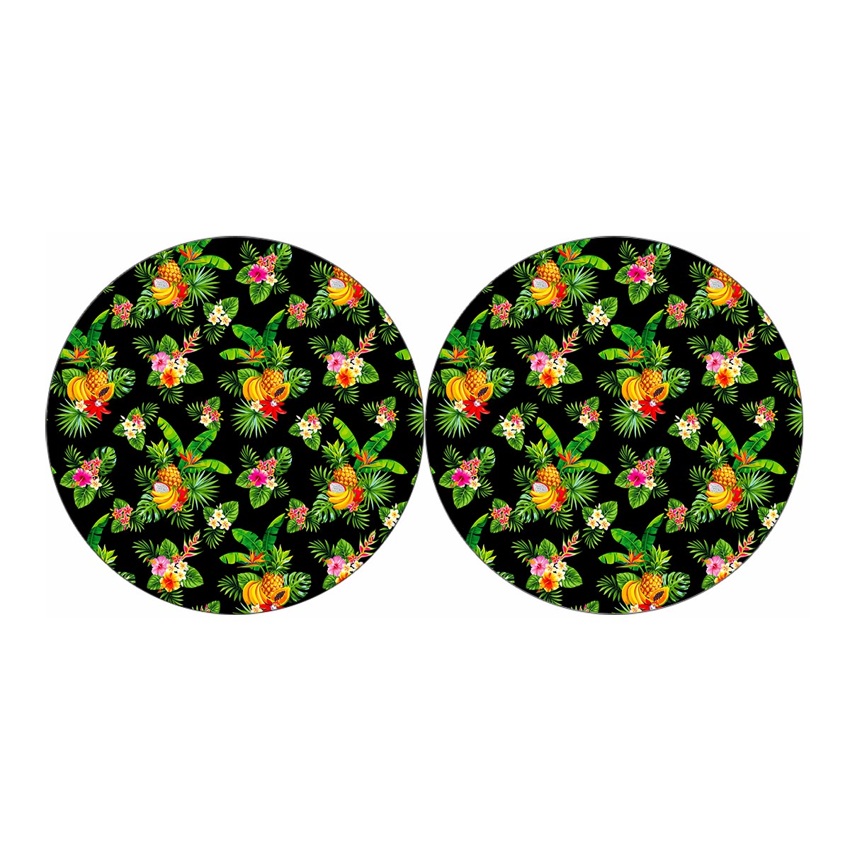 Black Tropical Hawaiian Pattern Print Car Coasters