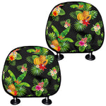 Black Tropical Hawaiian Pattern Print Car Headrest Covers