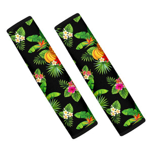 Black Tropical Hawaiian Pattern Print Car Seat Belt Covers