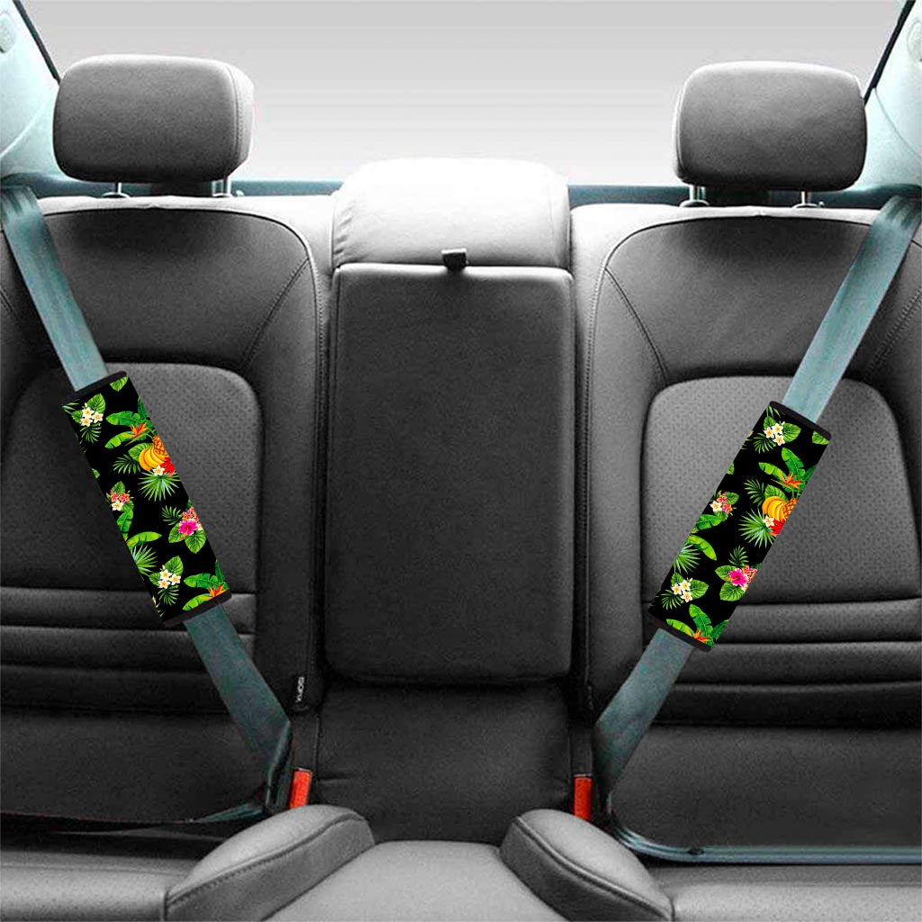 Black Tropical Hawaiian Pattern Print Car Seat Belt Covers