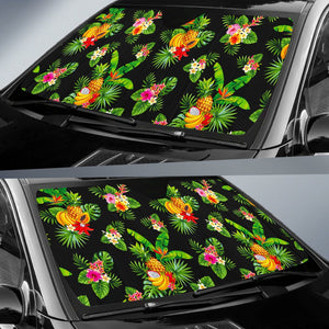 Black Tropical Hawaiian Pattern Print Car Sun Shade GearFrost