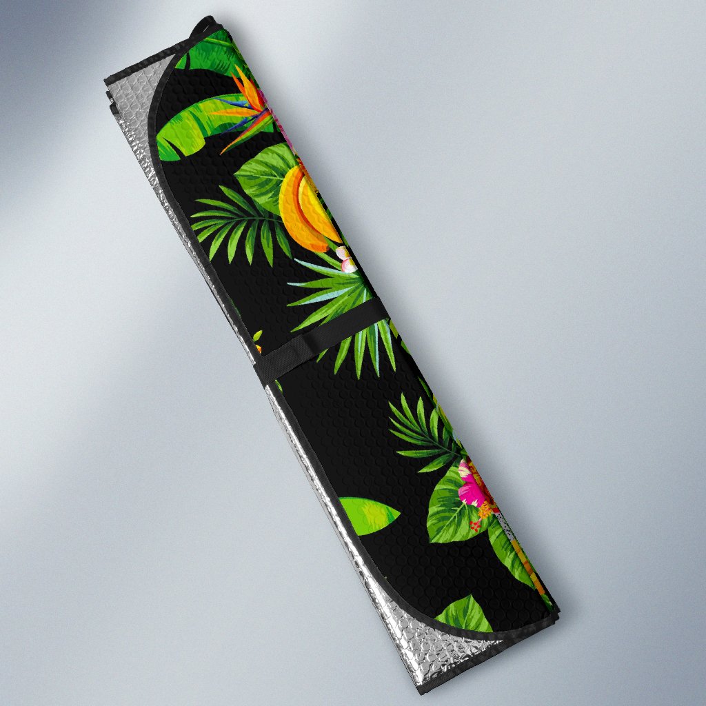 Black Tropical Hawaiian Pattern Print Car Sun Shade GearFrost