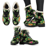 Black Tropical Hawaiian Pattern Print Comfy Boots GearFrost