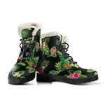 Black Tropical Hawaiian Pattern Print Comfy Boots GearFrost