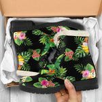 Black Tropical Hawaiian Pattern Print Comfy Boots GearFrost