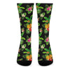 Black Tropical Hawaiian Pattern Print Crew Socks