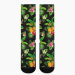 Black Tropical Hawaiian Pattern Print Crew Socks