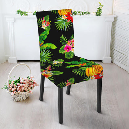 Black Tropical Hawaiian Pattern Print Dining Chair Slipcover