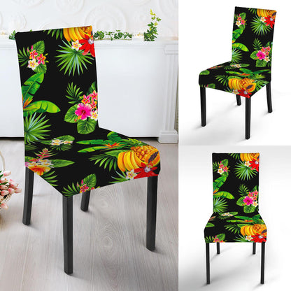 Black Tropical Hawaiian Pattern Print Dining Chair Slipcover