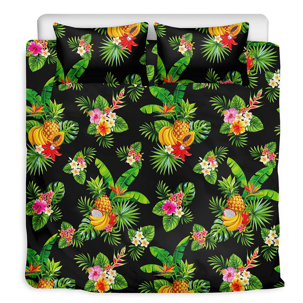 Black Tropical Hawaiian Pattern Print Duvet Cover Bedding Set