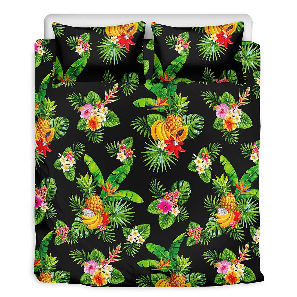 Black Tropical Hawaiian Pattern Print Duvet Cover Bedding Set