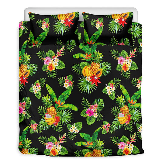 Black Tropical Hawaiian Pattern Print Duvet Cover Bedding Set