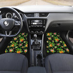 Black Tropical Hawaiian Pattern Print Front and Back Car Floor Mats