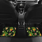 Black Tropical Hawaiian Pattern Print Front and Back Car Floor Mats