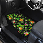 Black Tropical Hawaiian Pattern Print Front and Back Car Floor Mats