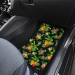 Black Tropical Hawaiian Pattern Print Front and Back Car Floor Mats