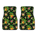 Black Tropical Hawaiian Pattern Print Front Car Floor Mats