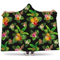 Black Tropical Hawaiian Pattern Print Hooded Blanket