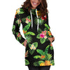 Black Tropical Hawaiian Pattern Print Hoodie Dress GearFrost