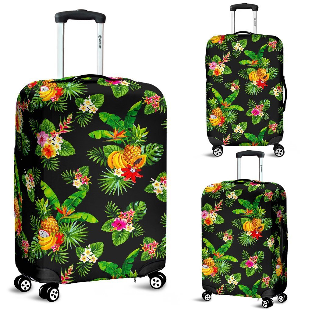 Black Tropical Hawaiian Pattern Print Luggage Cover GearFrost