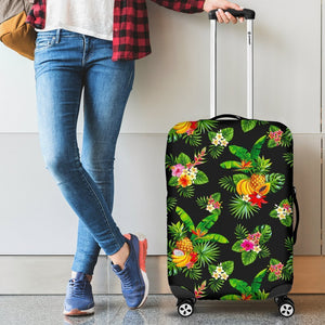 Black Tropical Hawaiian Pattern Print Luggage Cover GearFrost