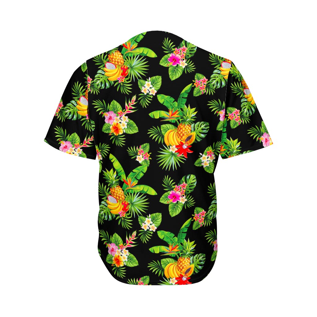 Black Tropical Hawaiian Pattern Print Men's Baseball Jersey