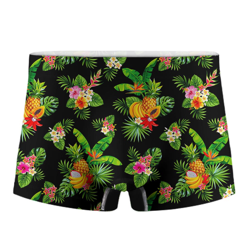 Black Tropical Hawaiian Pattern Print Men's Boxer Briefs