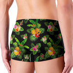 Black Tropical Hawaiian Pattern Print Men's Boxer Briefs