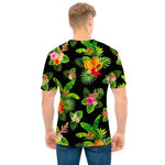 Black Tropical Hawaiian Pattern Print Men's T-Shirt