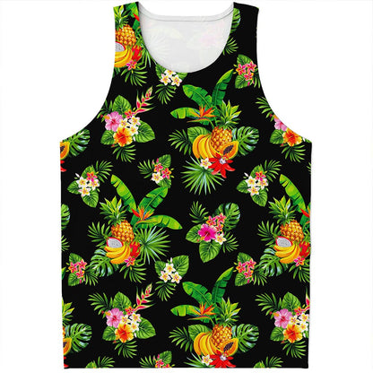Black Tropical Hawaiian Pattern Print Men's Tank Top