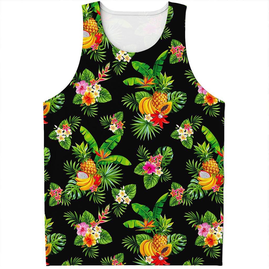 Black Tropical Hawaiian Pattern Print Men's Tank Top