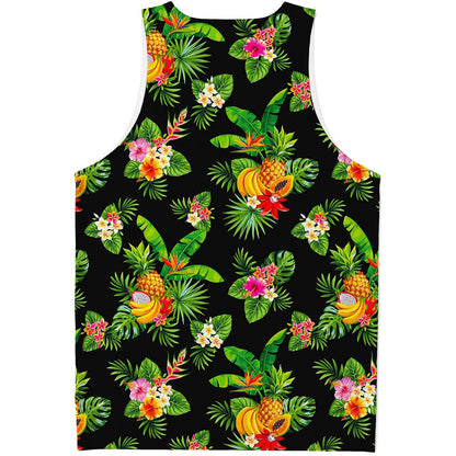 Black Tropical Hawaiian Pattern Print Men's Tank Top