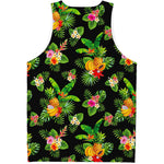 Black Tropical Hawaiian Pattern Print Men's Tank Top