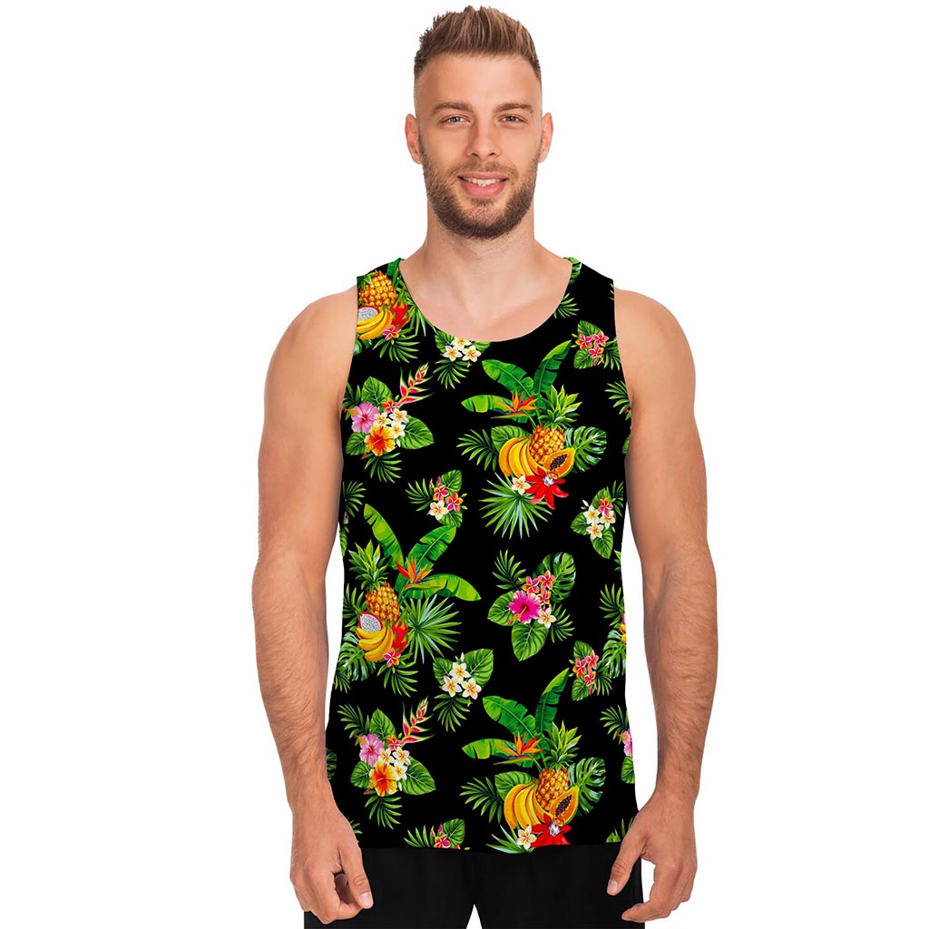 Black Tropical Hawaiian Pattern Print Men's Tank Top