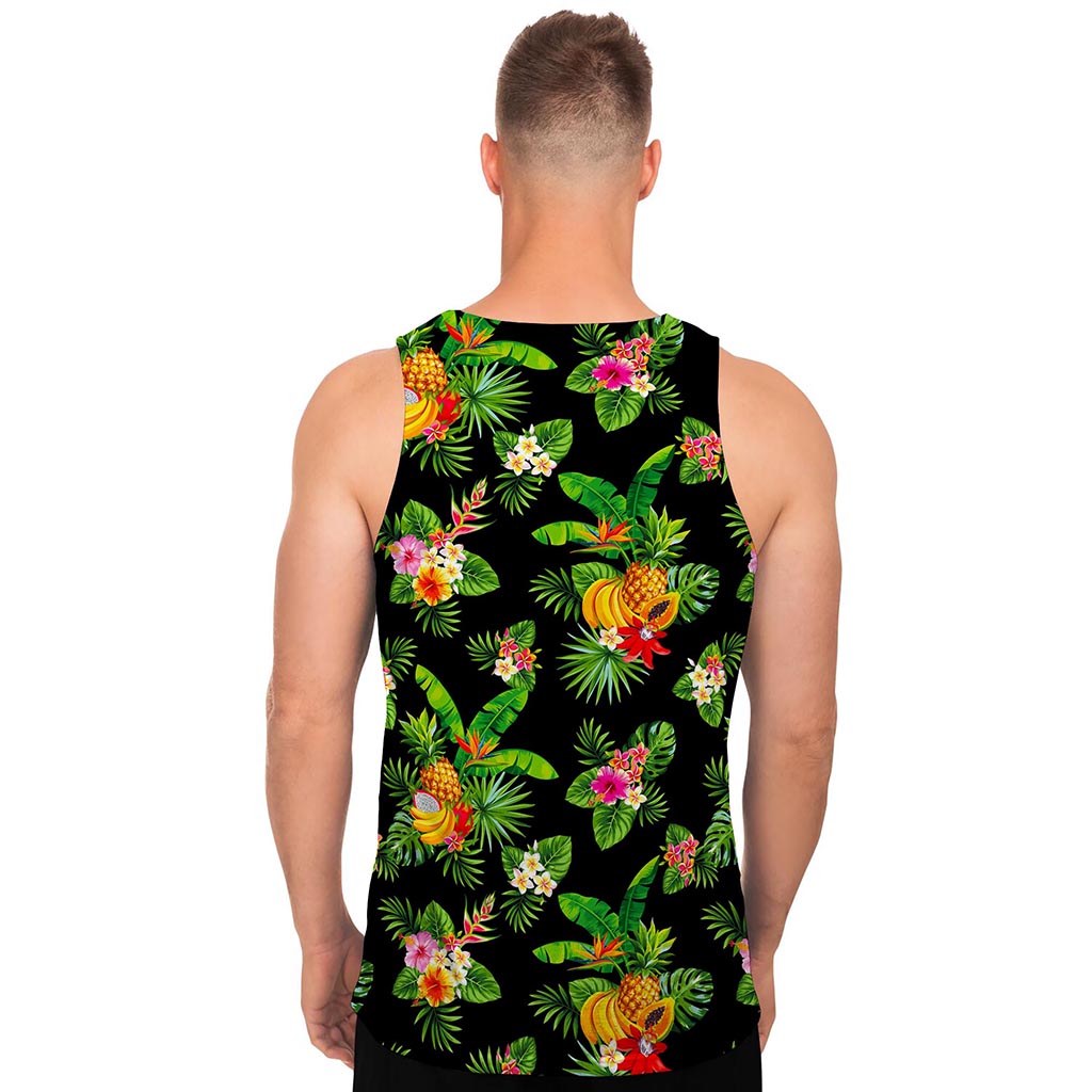 Black Tropical Hawaiian Pattern Print Men's Tank Top