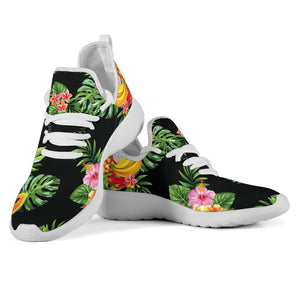 Black Tropical Hawaiian Pattern Print Mesh Knit Shoes GearFrost