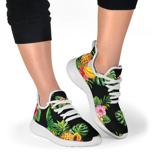 Black Tropical Hawaiian Pattern Print Mesh Knit Shoes GearFrost