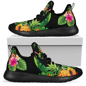 Black Tropical Hawaiian Pattern Print Mesh Knit Shoes GearFrost