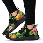 Black Tropical Hawaiian Pattern Print Mesh Knit Shoes GearFrost