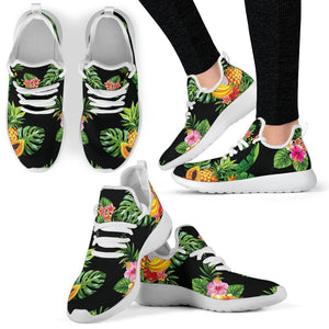 Black Tropical Hawaiian Pattern Print Mesh Knit Shoes GearFrost