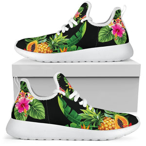 Black Tropical Hawaiian Pattern Print Mesh Knit Shoes GearFrost