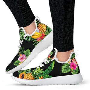 Black Tropical Hawaiian Pattern Print Mesh Knit Shoes GearFrost