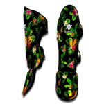 Black Tropical Hawaiian Pattern Print Muay Thai Shin Guard