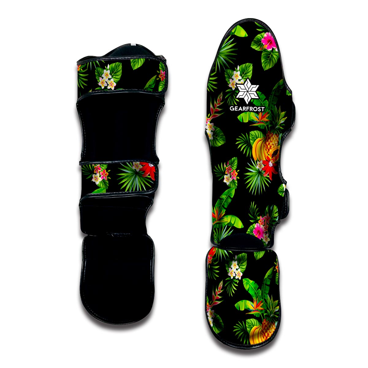 Black Tropical Hawaiian Pattern Print Muay Thai Shin Guard