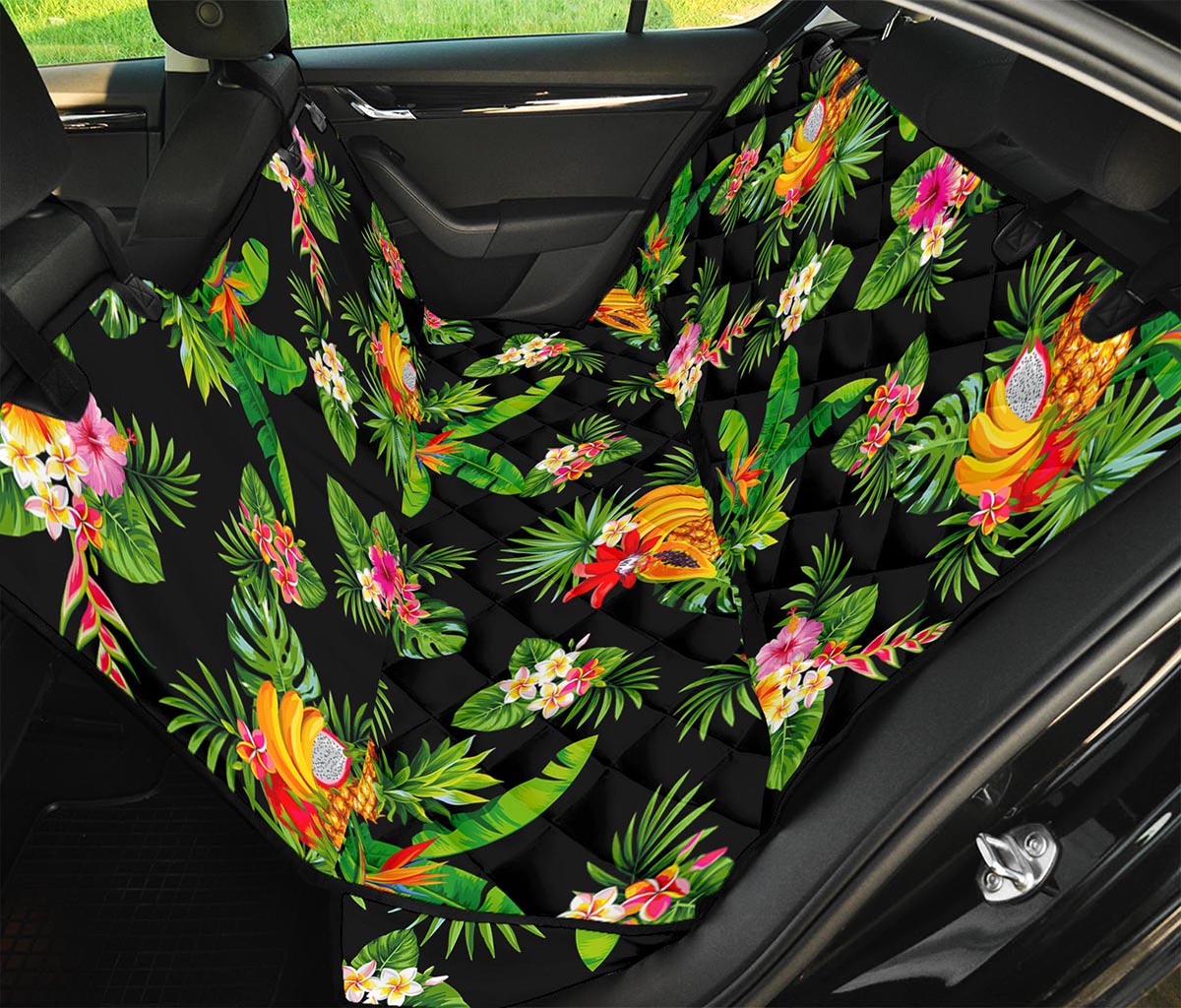 Black Tropical Hawaiian Pattern Print Pet Car Back Seat Cover